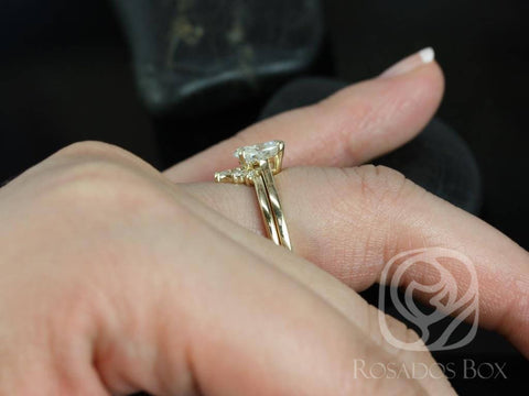 Rosados Box Ready to Ship Liza 14kt ROSE Gold Matching Band to Delia 8x6mm Diamonds Wedding Band