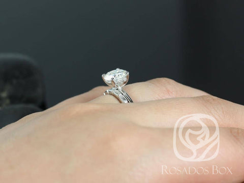 2ct Sandra 8mm & Rihani 14kt White Gold Forever One Moissanite Diamond Dainty Art Deco Round Solitaire Bridal Set