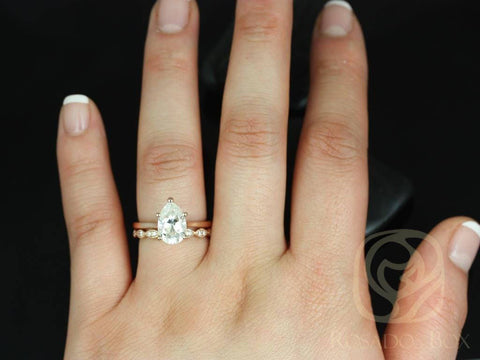 2ct Ready to Ship Skinny Jane 10x7mm & Christie 14kt YELLOW Gold Forever One Moissanite Pear Solitaire Bridal Set