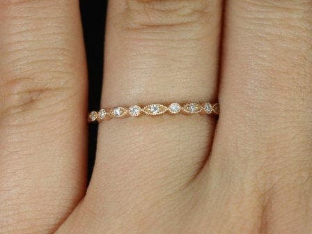 Rosados Box Ready to Ship Ultra Petite Gwen 14kt Rose Gold Dainty Vintage WITH Milgrain Diamond FULL Eternity Band Stack Ring