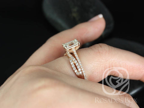 1.75ct Emerald Forever One Moissanite Diamonds Infinity X Criss Cross Bridal Set,14kt Rose Gold,Wilma 8x6mm & Bree