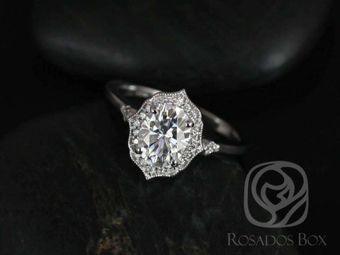 Ready to Ship Mae 8x6mm 14kt YELLOW Gold Oval Moissanite Diamond WITH Milgrain Oval Halo Ring