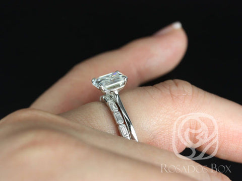 2.20ct Skinny Denise 8mm & Rihani 14kt Gold Forever One Moissanite Diamonds Art Deco Asscher Solitaire Bridal Set