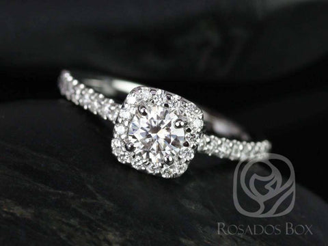 Rosados Box Ready to Ship Mikena 5mm 14kt ROSE Gold Round Moissanite Diamonds Halo Engagement Ring