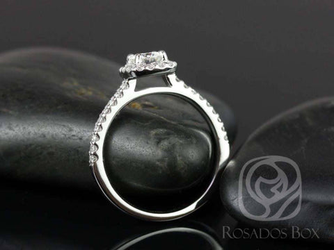 Rosados Box Ready to Ship Mikena 5mm 14kt ROSE Gold Round Moissanite Diamonds Halo Engagement Ring
