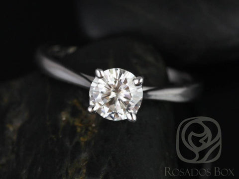 Ready to Ship Flora 6.5mm 1ct Platinum Forever One DEF Moissanite Cathedral Round Solitaire Engagement Ring