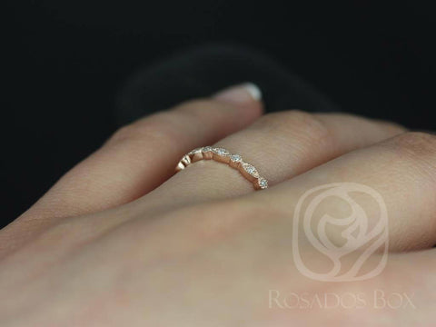 Rosados Box Ready to Ship Ultra Petite Bead & Eye/Gwen 14kt YELLOW Gold Dainty Art Deco WITH Milgrain Diamond ALMOST Eternity Band Ring
