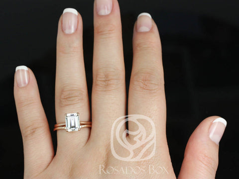 2.60ct Skinny Norma 9x7mm & Momo 14kt Gold Emerald Moissanite Diamond Emerald Cut Bridal Set,Emerald Engagement Ring Set,Anniversary Gift
