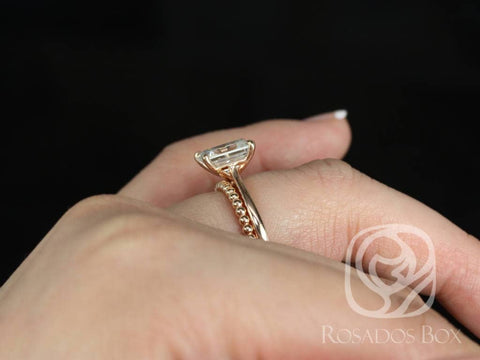 DIAMOND FREE Skinny Norma 9x7mm & Buddha Beads 14kt Rose Gold Emerald Moissanite Bridal Set