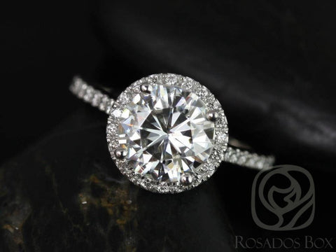 SALE 2ct Ready to Ship Kubian 8mm 14kt ROSE Gold FB Moissanite Diamonds Dainty Round Halo Ring