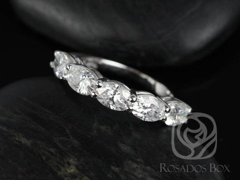 Rosados Box Ready to Ship Olla 6x4mm 14kt White Gold Oval Forever One DEF Moissanites HALFWAY Eternity Ring