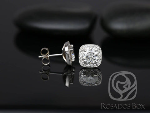 4ct Rheine 14kt Gold Moissanite Diamonds Cushion Halo Stud Earrings