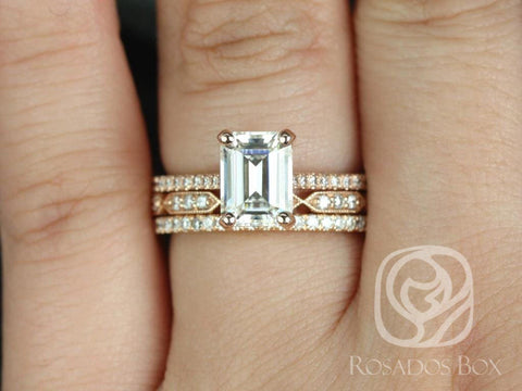 1.75ct Wilma 8x6mm-Stella-Brianna 14kt Rose Gold Forever One Moissanite Diamonds Art Deco TRIO Bridal Set