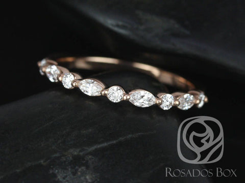 Petite Cher 14kt Rose Gold Marquise Round Diamond Floating Single Prong Prong HALFWAY Eternity Band Ring,Rosados Box