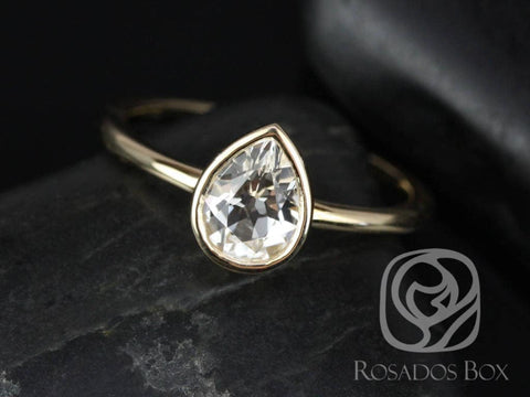 DIAMOND FREE Isla 7x5mm 14kt Gold White Sapphire Dainty Minimalist Bezel Pear Ring,September Birthstone,Promise Ring