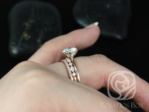 2ct Skinny Flora 8mm-Cher-Tabitha 14kt Rose Gold Moissanite Diamond Pave Dainty Solitaire TRIO Bridal Set