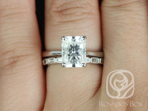 2.70ct Skinny Nancy 9x7mm & Rihani 14kt Moissanite Diamond Art Deco Radiant Bridal Set,Radiant Engagement Ring,Wedding Ring Set,Anniversary