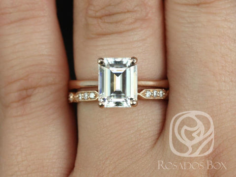 Skinny Norma 9x7mm & Stella 14kt Rose Gold Emerald Forever One Moissanite Diamond Bridal Bridal Set