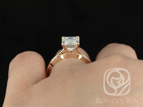 Skinny Norma 9x7mm & Stella 14kt Rose Gold Emerald Forever One Moissanite Diamond Bridal Bridal Set