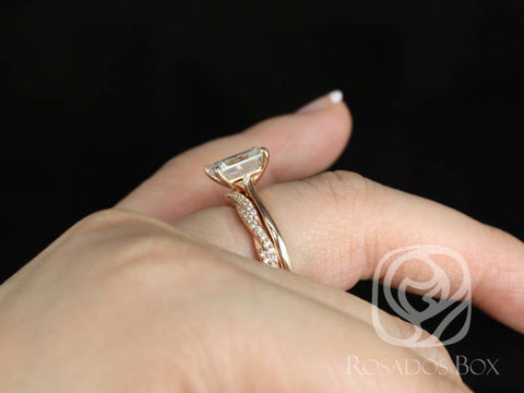 2.60ct Emerald Forever One Moissanite Diamond Twisted Rope Pave Bridal Set, 14kt Rose Gold,Norma 9x7mm & Twyla Skinny