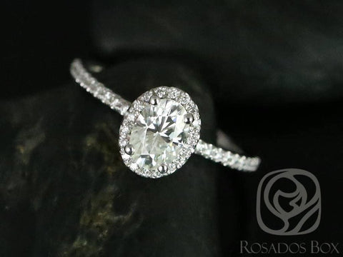 1ct Federella 7x5mm 14kt White Gold Moissanite Diamond Minimalist Dainty Pave Oval Halo Engagement Ring