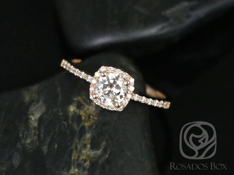 Rosados Box Barra 1/2ct 14kt Rose Gold Round Diamond Cushion Halo Engagement Ring