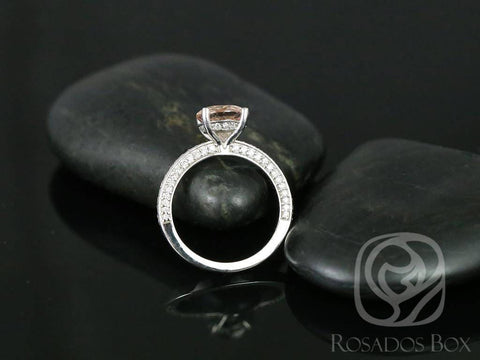 Ready to Ship Jenny 8mm 18kt White Gold Round Morganite and Diamonds Pave Engagement Ring