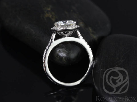 SALE Rosados Box Ready to Ship Kubian 8mm 14kt ROSE Gold Round FB Moissanite Diamonds Dainty Petite Halo Engagement Ring