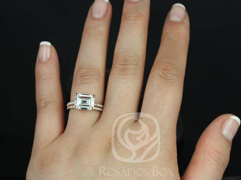 SALE Rosados Box Ready to Ship Becca 10x8mm 14kt Rose Gold Emerald FB Moissanite Diamonds Classic Bridal Set