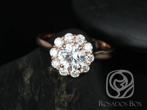SALE Rosados Box Ready to Ship Blossom 1.17cts 14kt Rose Gold Round White Sapphire Diamond Cluster Flower Halo Engagement Ring
