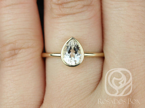 DIAMOND FREE Isla 7x5mm 14kt Gold White Sapphire Dainty Minimalist Bezel Pear Ring,September Birthstone,Promise Ring