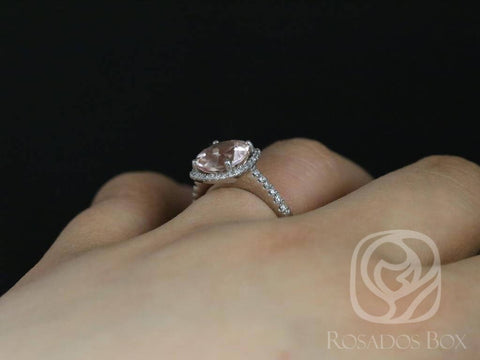 Ready to Ship Barra 9mm 14kt WHITE Gold Morganite and Diamonds Cushion Halo Engagement Ring