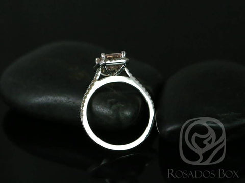 Rosados Box Lisette 8x6mm 14kt White Gold Rectangle Emerald Morganite and Diamonds Halo Engagement Ring