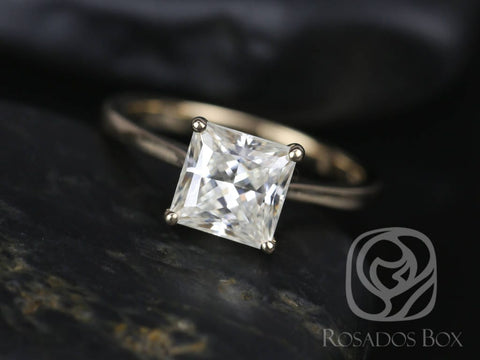 SALE Ready to Ship Florentine 7mm 14kt Solid Gold FB Moissanite Dainty Cathedral Princess Solitaire Engagement Ring