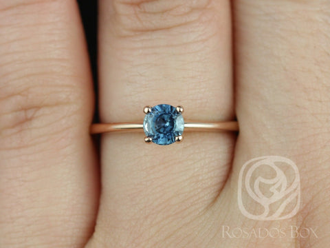 0.74ct Ready to Ship Skinny Alberta 14kt Rose Gold Teal Blue Sapphire Solitaire Ring
