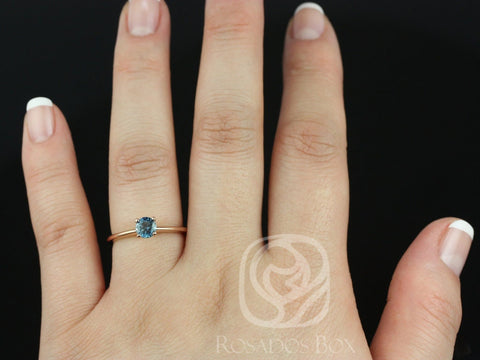 0.74ct Ready to Ship Skinny Alberta 14kt Rose Gold Teal Blue Sapphire Solitaire Ring
