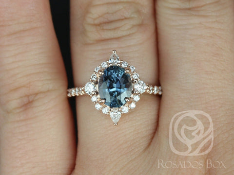 2.15cts Ready to Ship Jadis 14kt Rose Gold Teal Blue Sapphire Diamonds Star Unique Halo Ring