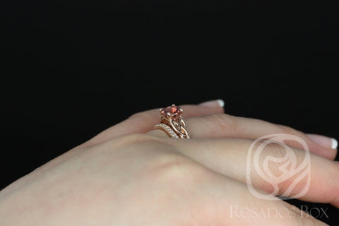 1.34cts Ready to Ship Cassidy 14kt Rose Gold Rustic Coral Fire Sapphire Diamonds Celtic Round Bridal Set
