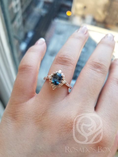 2.15cts Ready to Ship Jadis 14kt Rose Gold Teal Blue Sapphire Diamonds Star Unique Halo Ring