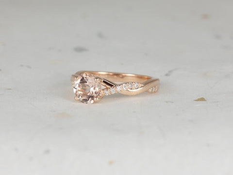Tyra 7mm 14kt Rose Gold Morganite Diamond Crossover Weaving Vine Twist Round Solitaire Engagement Ring,Anniversary Ring