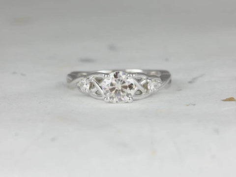 0.75cts Shea 6mm 14kt Gold Moissanite Diamonds 3 Stone Celtic Love Knot Unique Round 3 Stone Engagement Ring