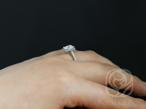 SALE Randi 7.5mm 14kt White Gold Cushion Forever Brilliant Moissanite Diamond Halo Engagement Ring
