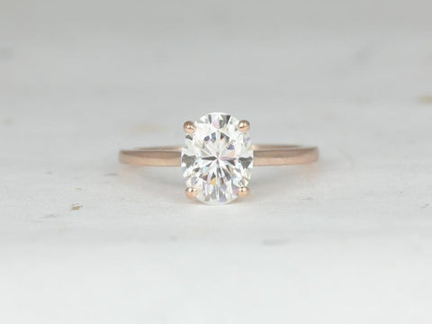 2ct Delia 9x7mm 14kt Rose Gold Moissanite Dainty Minimalist Low Cathedral Oval Engagement Ring.Oval Solitaire Ring