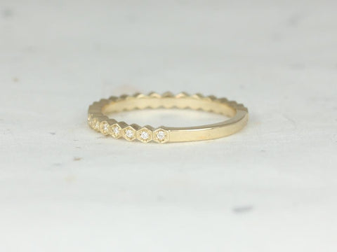 Ultra Petite Honore 14kt Gold Hexagon WITH Milgrain Diamond ALMOST Eternity Ring