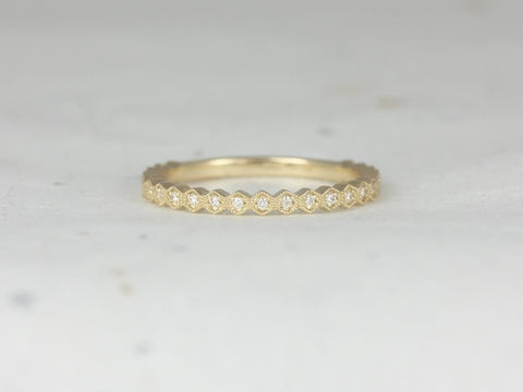 Ultra Petite Honore 14kt Gold WITH Milgrain Hexagon Diamond ALMOST Eternity Ring