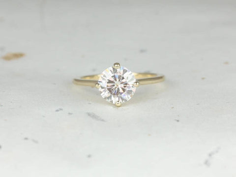 2ct Skinny Frieda 8mm 14kt Gold Moissanite Compass Set Dainty Minimalist Round Solitaire Engagement Ring