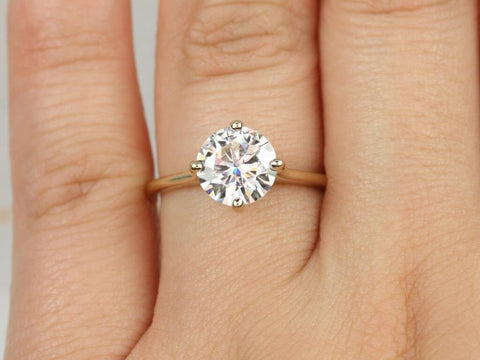 2ct Skinny Frieda 8mm 14kt Gold Moissanite Compass Set Dainty Minimalist Round Solitaire Engagement Ring