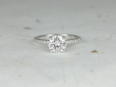 1.50ct Eileen 7.5mm 14kt White Gold Moissanite Diamonds Pave Minimalist Round Solitaire Engagement Ring