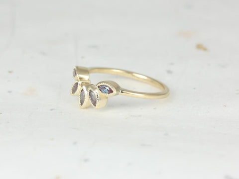 DIAMOND FREE Petunia 14kt Yellow Gold Marquise Alexandrite Leaves WITH Milgrain Tiara Ring