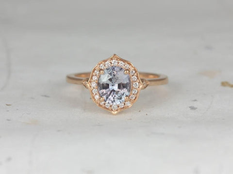 1.51ct Ready to Ship Mae 14kt Rose Gold Oval Icy Lavender Sapphire Diamond Unique Oval Halo Ring